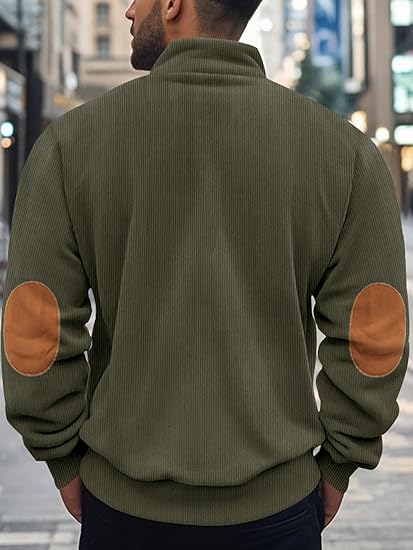 Men's Zipper Corduroy Stand Collar Long Sleeve Knitted sweatshirt