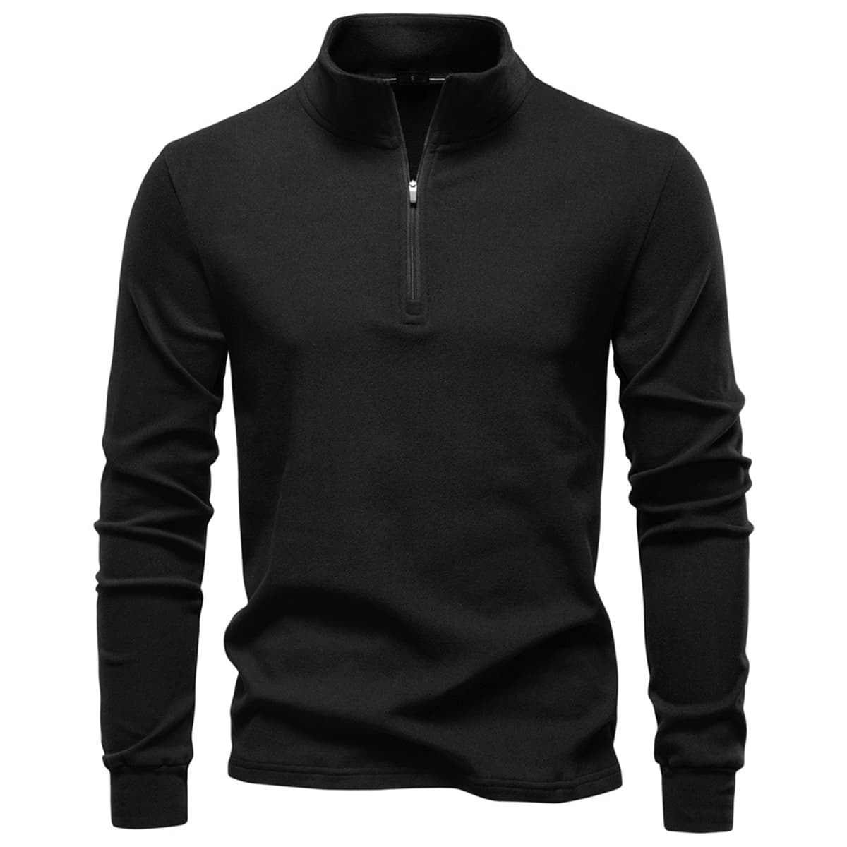 Halfzip Wool Pullover （Black） Black Half Zip in Pure Wool | SUITSUPPLY