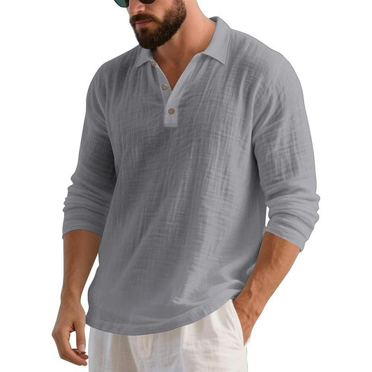 Men's linen long-sleeved lapel shirt