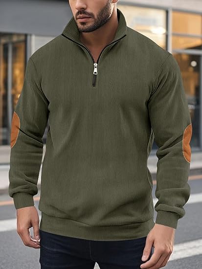 Men's Zipper Corduroy Stand Collar Long Sleeve Knitted sweatshirt