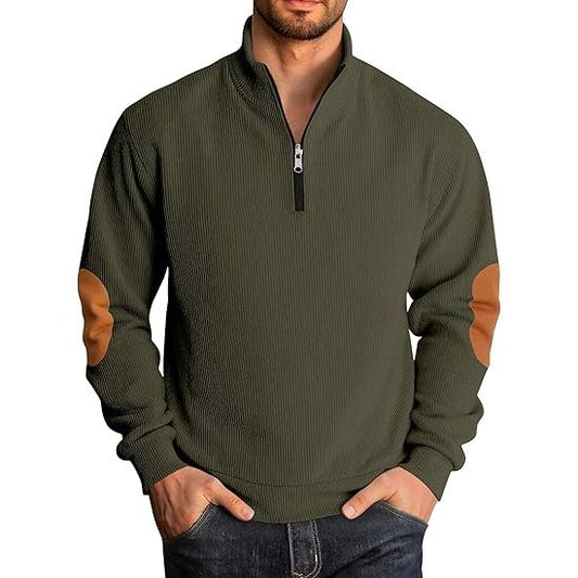 Men's Zipper Corduroy Stand Collar Long Sleeve Knitted sweatshirt