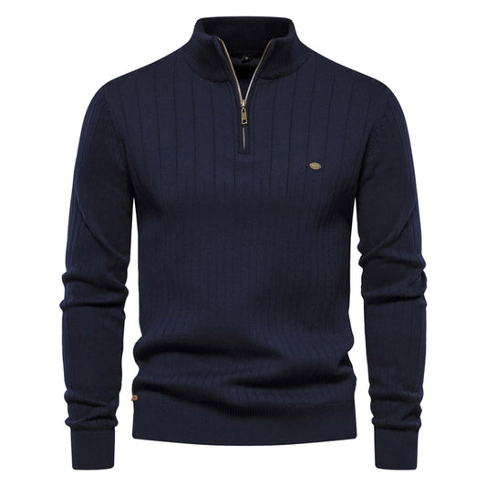 Men’s Half-Zip Striped Knit Sweater